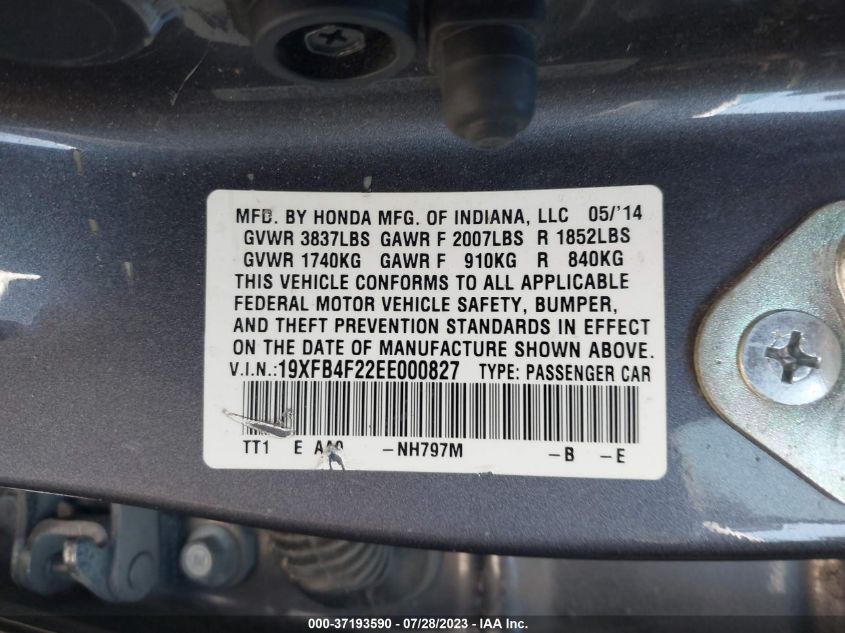 2014 HONDA CIVIC HYBRID 19XFB4F22EE000827