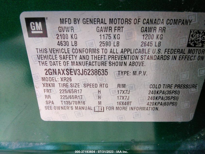 2018 CHEVROLET EQUINOX LT - 2GNAXSEV3J6238635