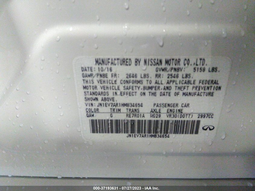 2017 INFINITI Q50 3.0T PREMIUM - JN1EV7AR1HM834654