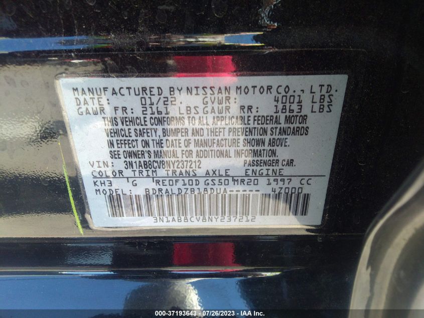 2022 NISSAN SENTRA SV - 3N1AB8CV8NY237212