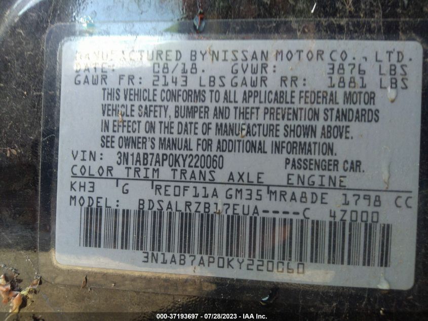 3N1AB7AP0KY220060 Nissan Sentra SR 9