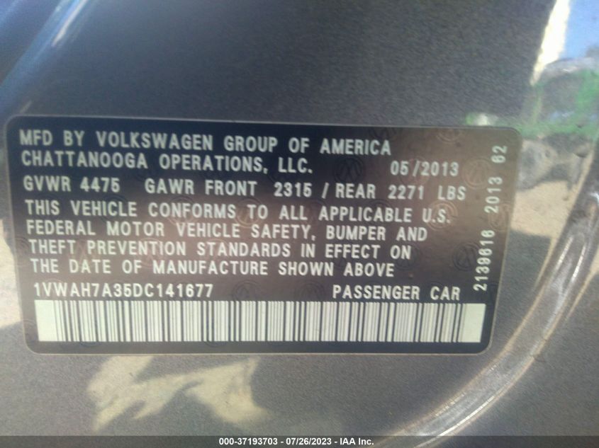 2013 VOLKSWAGEN PASSAT WOLFSBURG EDITION - 1VWAH7A35DC141677