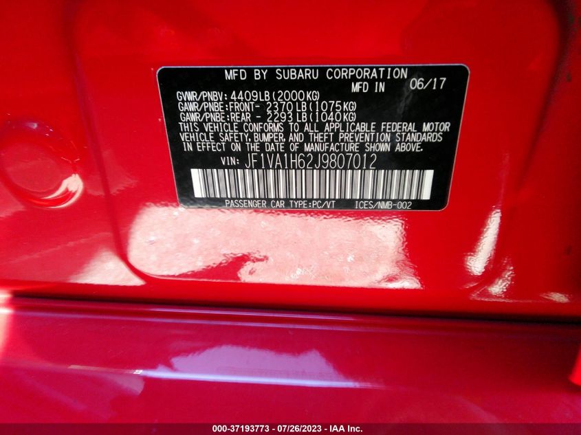 2018 SUBARU WRX LIMITED - JF1VA1H62J9807012