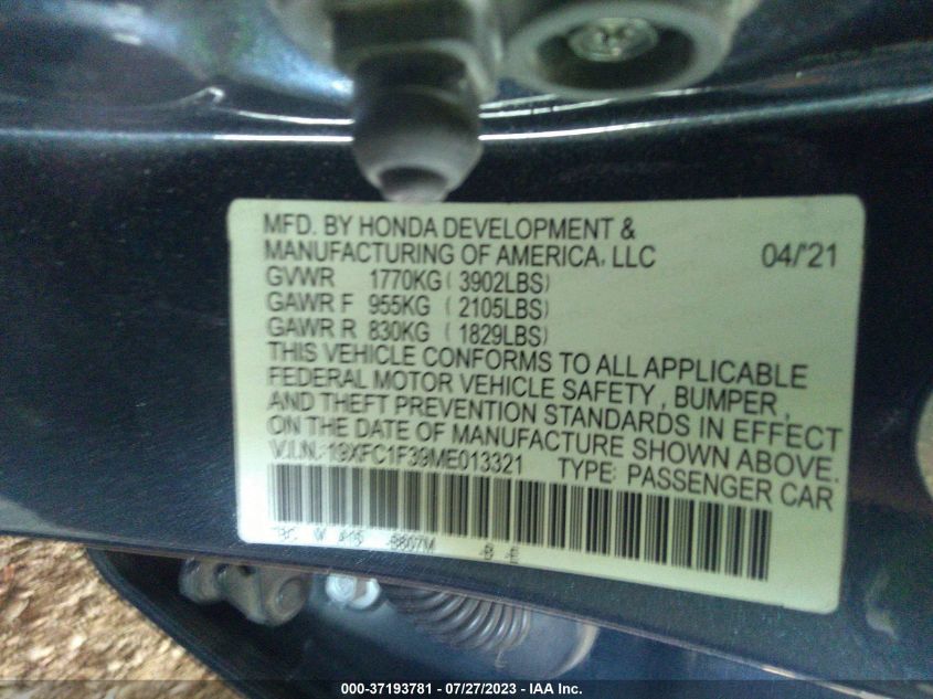 2021 HONDA CIVIC SEDAN EX - 19XFC1F3XME012761