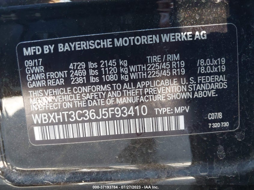VIN WBXHT3C36J5F93410 2018 BMW X1 XDRIVE28I