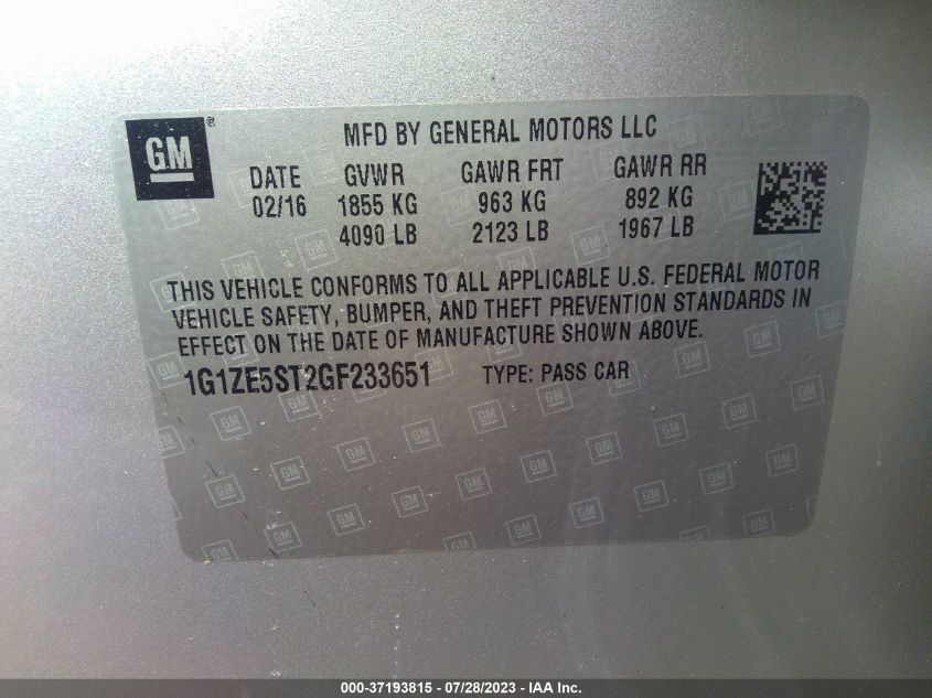 2016 CHEVROLET MALIBU LT - 1G1ZE5ST2GF233651