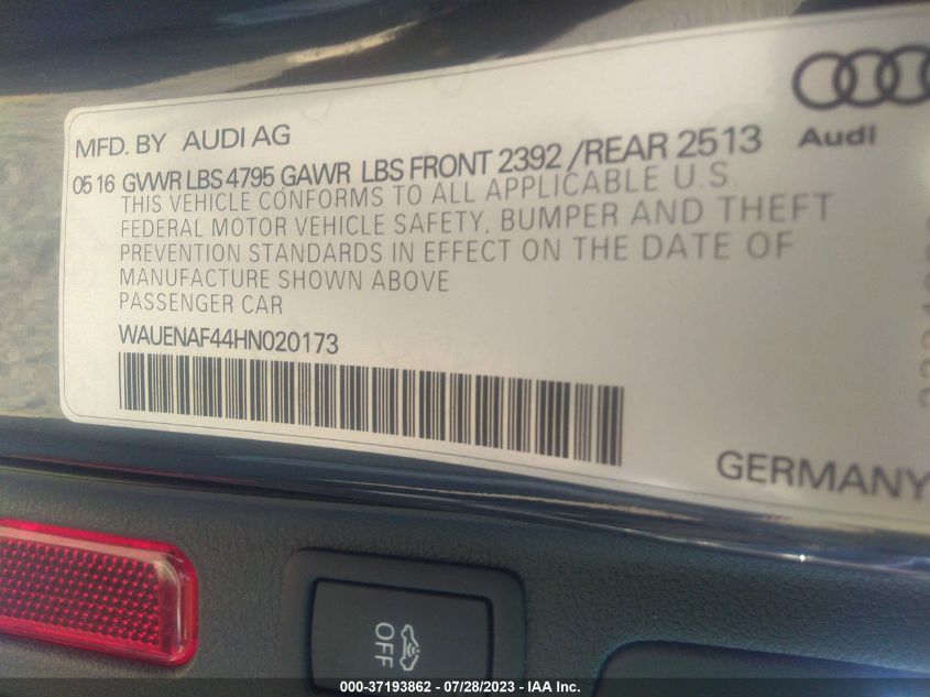 2017 AUDI A4 PREMIUM PLUS - WAUENAF44HN020173