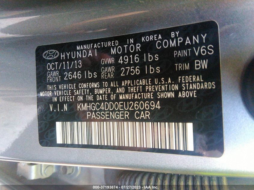 2014 HYUNDAI GENESIS 3.8L - KMHGC4DD0EU260694