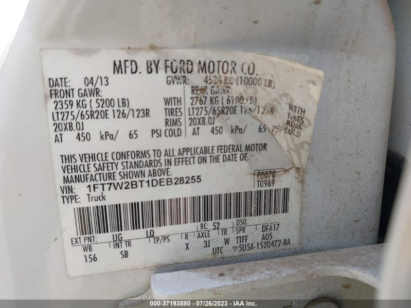 2013 FORD SUPER DUTY F-250 SRW XL/XLT/LARIAT - 1FT7W2BT1DEB28255