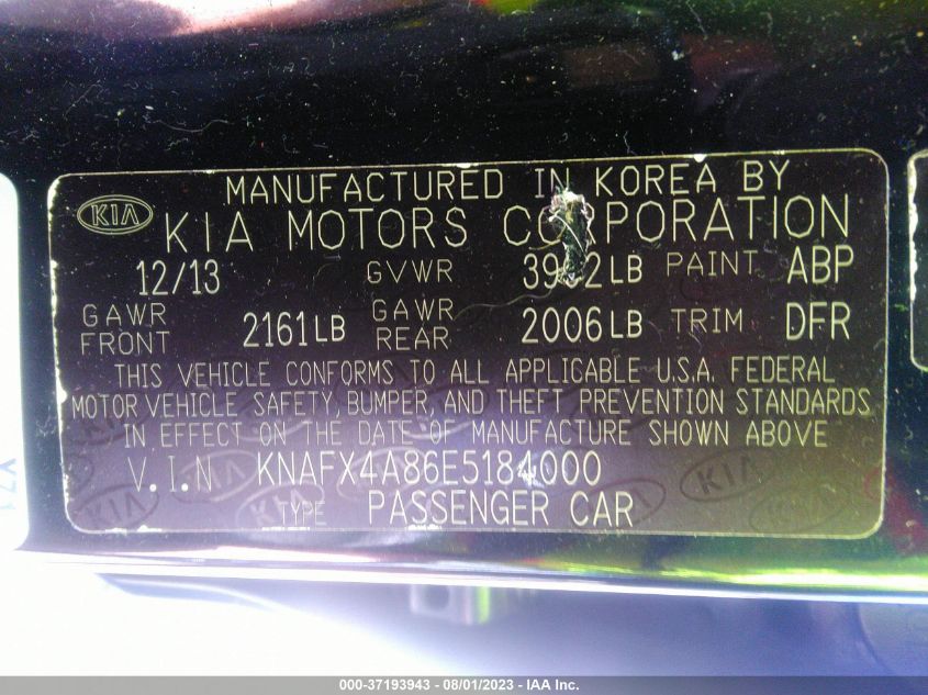 2014 KIA FORTE EX - KNAFX4A86E5184000