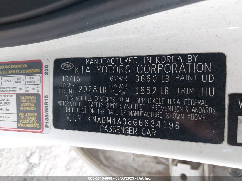2016 KIA RIO LX - KNADM4A38G6634196