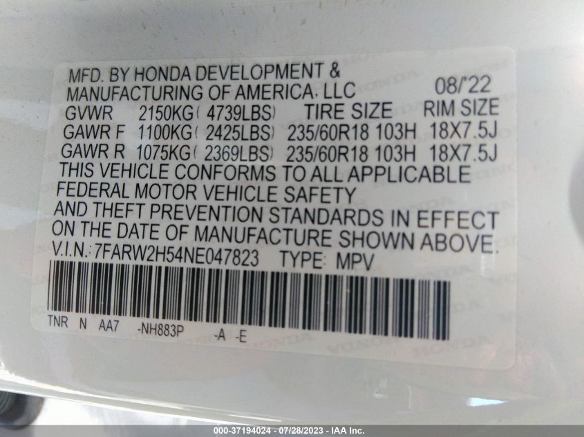 2022 HONDA CR-V EX - 7FARW2H54NE047823