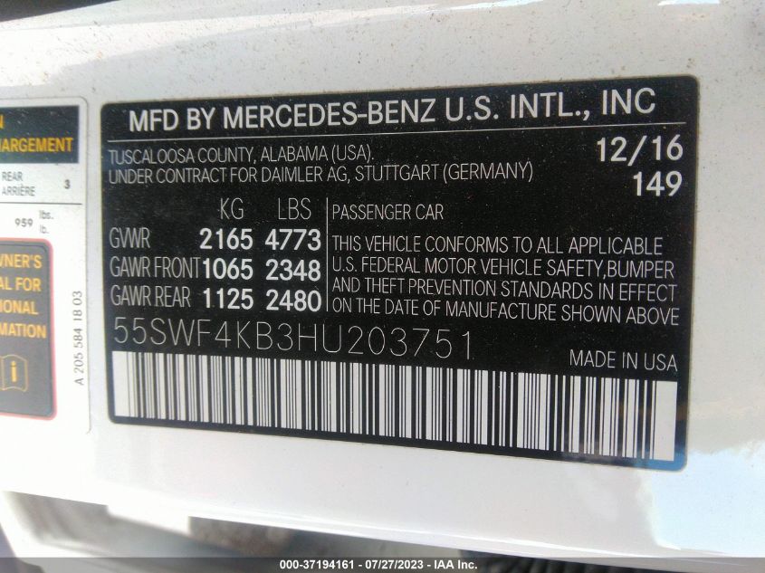 2017 MERCEDES-BENZ C-CLASS C 300 - 55SWF4KB3HU203751