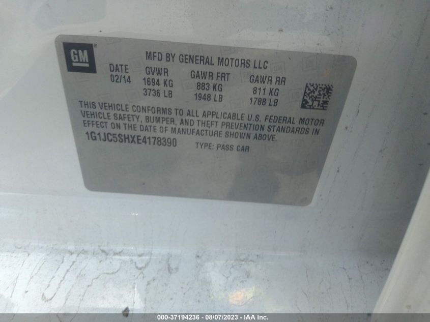 2014 CHEVROLET SONIC LT - 1G1JC5SHXE4178390