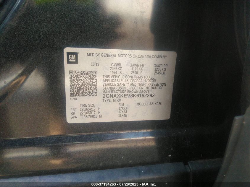 2019 CHEVROLET EQUINOX LT - 2GNAXKEV8K6162282