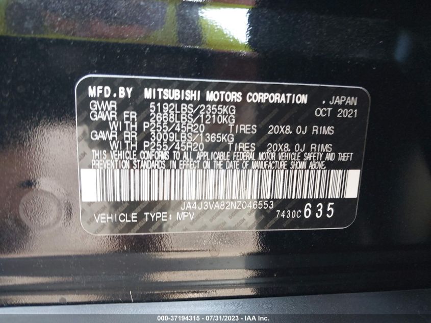2022 MITSUBISHI OUTLANDER SEL - JA4J3VA82NZ046553