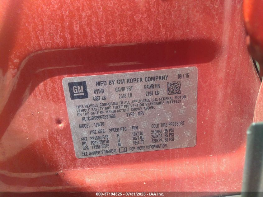 2016 CHEVROLET TRAX LTZ - KL7CJRSB0GB527688