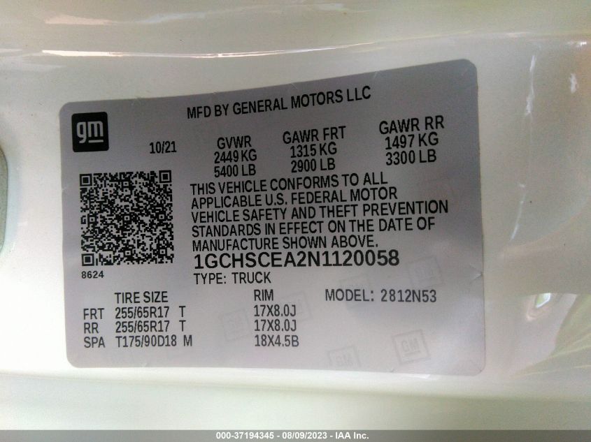 2022 CHEVROLET COLORADO 2WD LT - 1GCHSCEA2N1120058