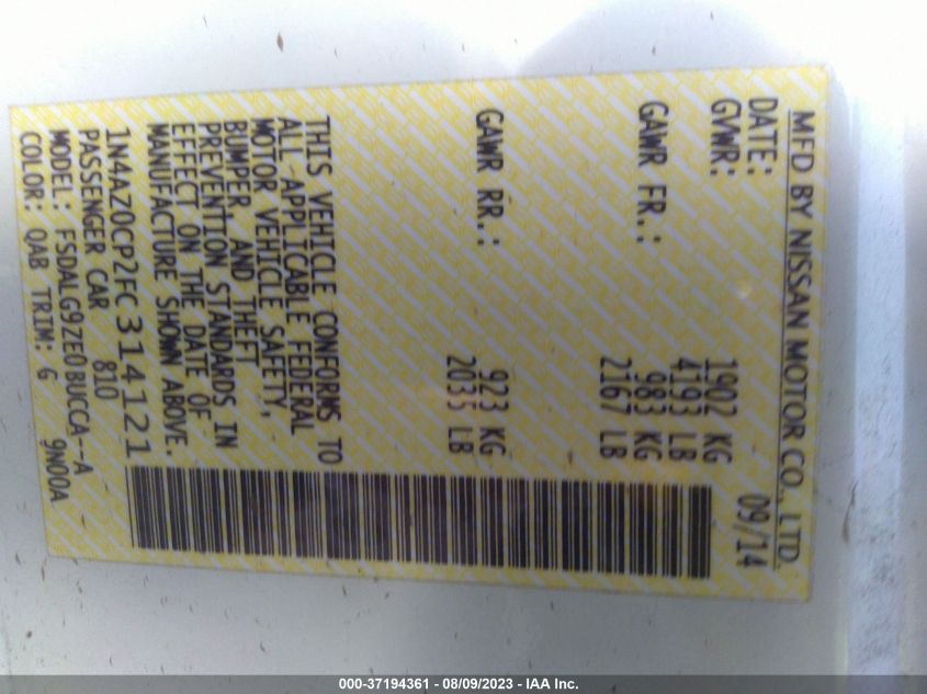 2015 NISSAN LEAF SL - 1N4AZ0CP2FC314121