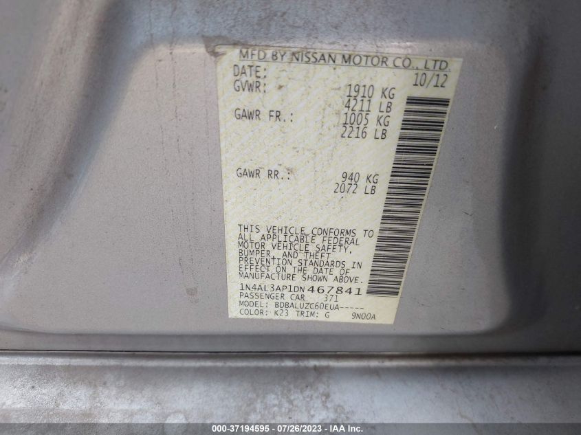 2013 NISSAN ALTIMA 2.5 SV - 1N4AL3AP1DN467841