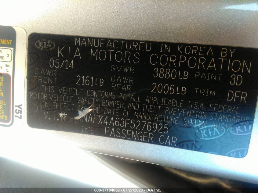 2015 KIA FORTE LX - KNAFX4A63F5276925