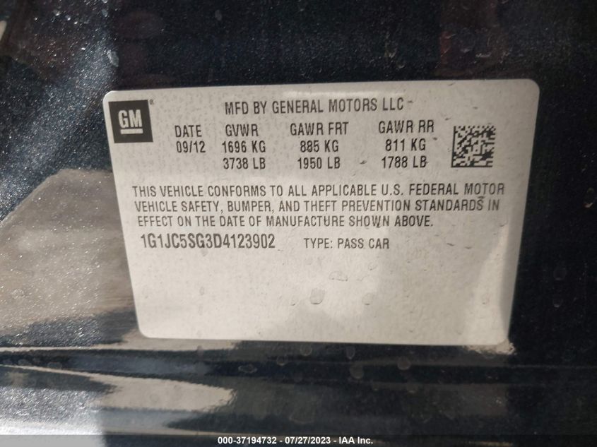 2013 CHEVROLET SONIC LT - 1G1JC5SG3D4123902