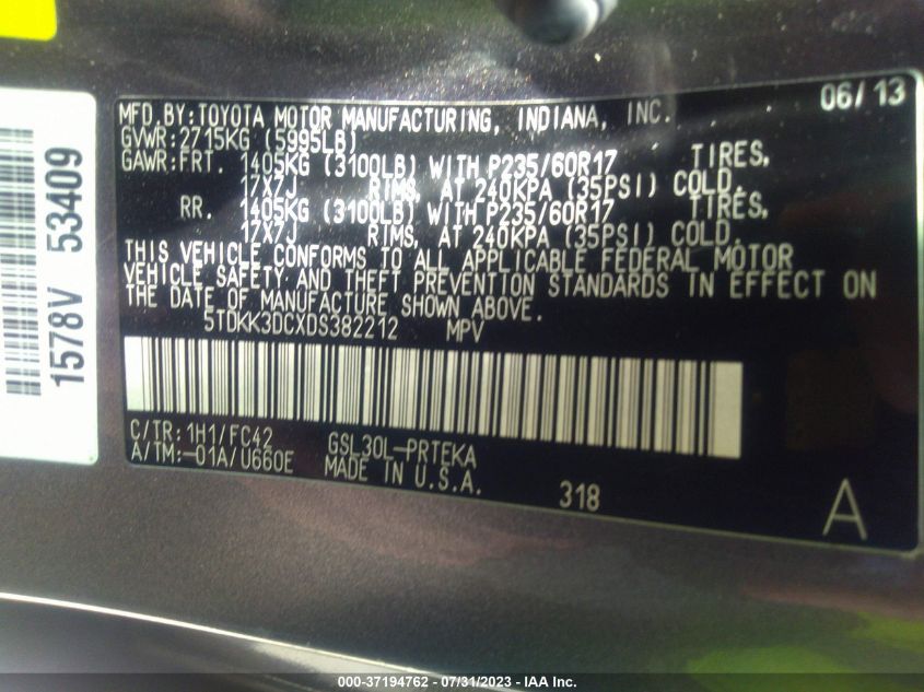 2013 TOYOTA SIENNA LE - 5TDKK3DCXDS382212