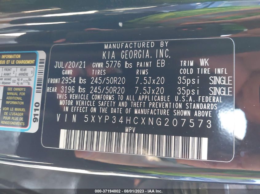 2022 KIA TELLURIDE EX - 5XYP34HCXNG207573
