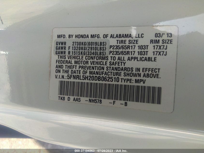 2013 HONDA ODYSSEY LX - 5FNRL5H20DB062510