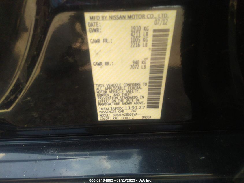 2013 NISSAN ALTIMA 2.5 SL - 1N4AL3APXDC119127
