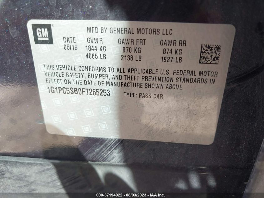 2015 CHEVROLET CRUZE LT - 1G1PC5SB0F7265253
