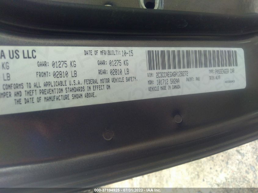 2016 CHRYSLER 300 300C - 2C3CCAEGXGH128272