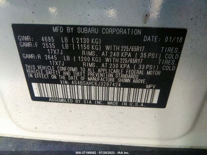 2018 SUBARU OUTBACK PREMIUM - 4S4BSAHC6J3297424
