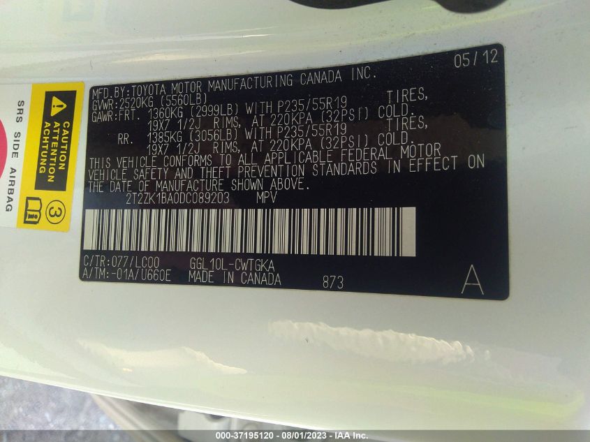 2013 LEXUS RX 350 - 2T2ZK1BA0DC089203