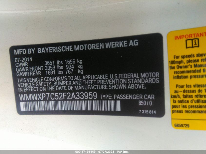 2015 MINI COOPER HARDTOP S WMWXP7C52F2A33959