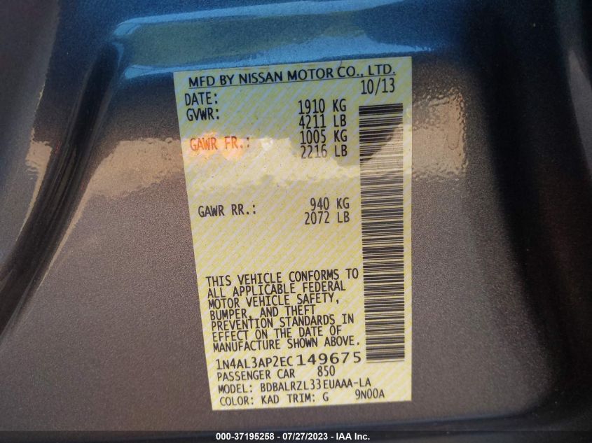 2014 NISSAN ALTIMA 2.5 S - 1N4AL3AP2EC149675