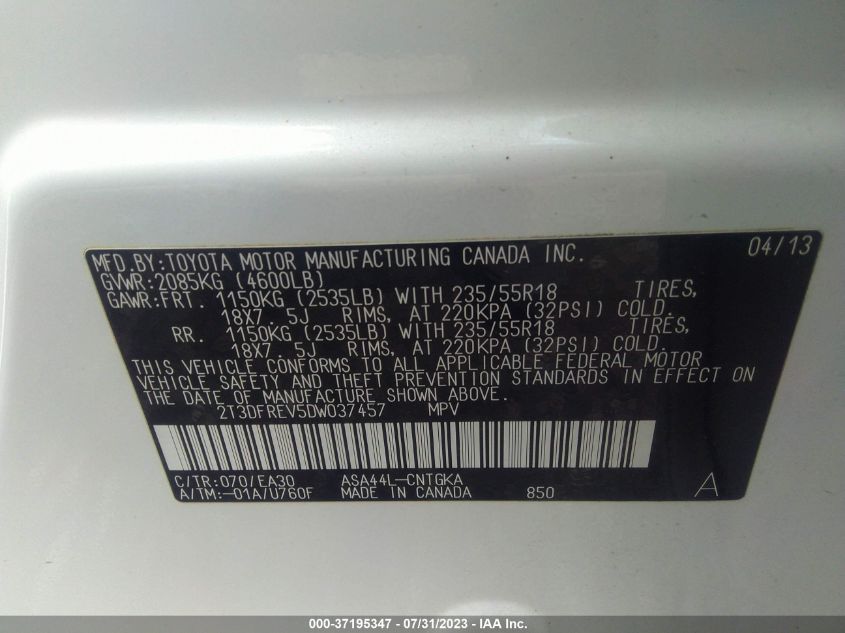 2013 TOYOTA RAV4 LIMITED - 2T3DFREV5DW037457