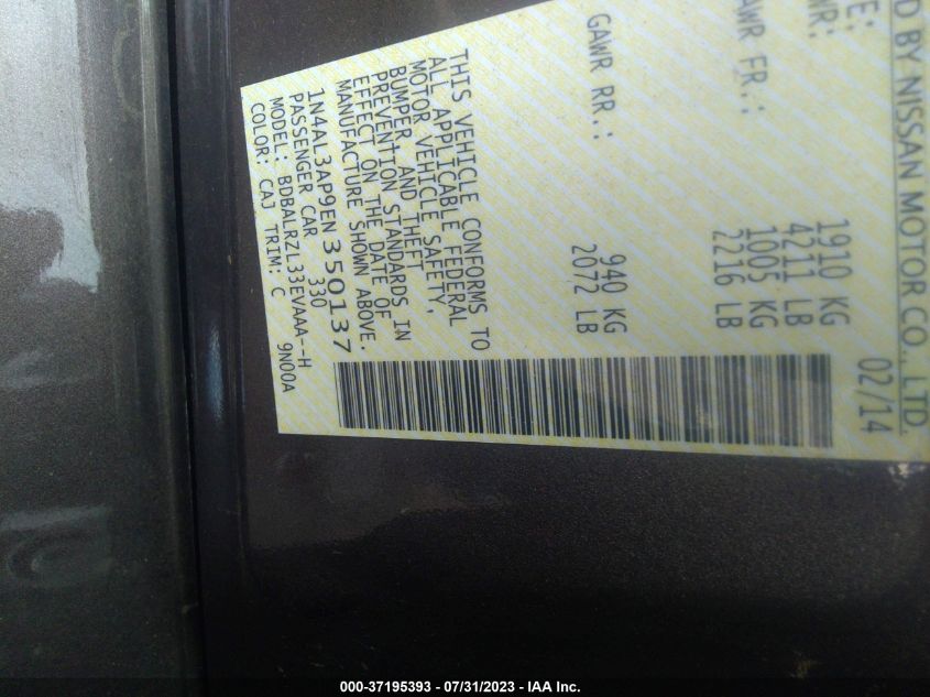 2014 NISSAN ALTIMA 2.5 S - 1N4AL3AP9EN350137