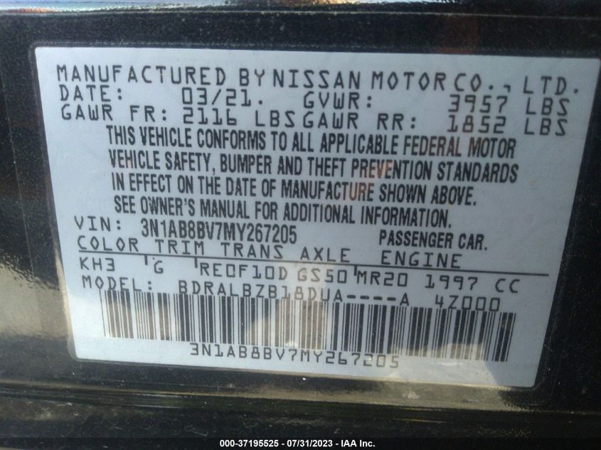 2021 NISSAN SENTRA S - 3N1AB8BV7MY267205