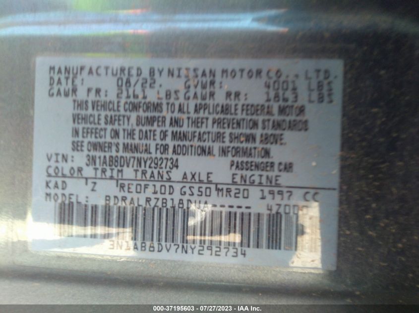 2022 NISSAN SENTRA SR - 3N1AB8DV7NY292734