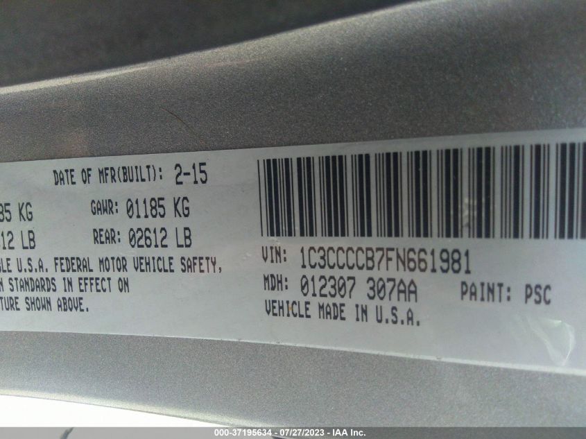 2015 CHRYSLER 200 C - 1C3CCCCB7FN661981