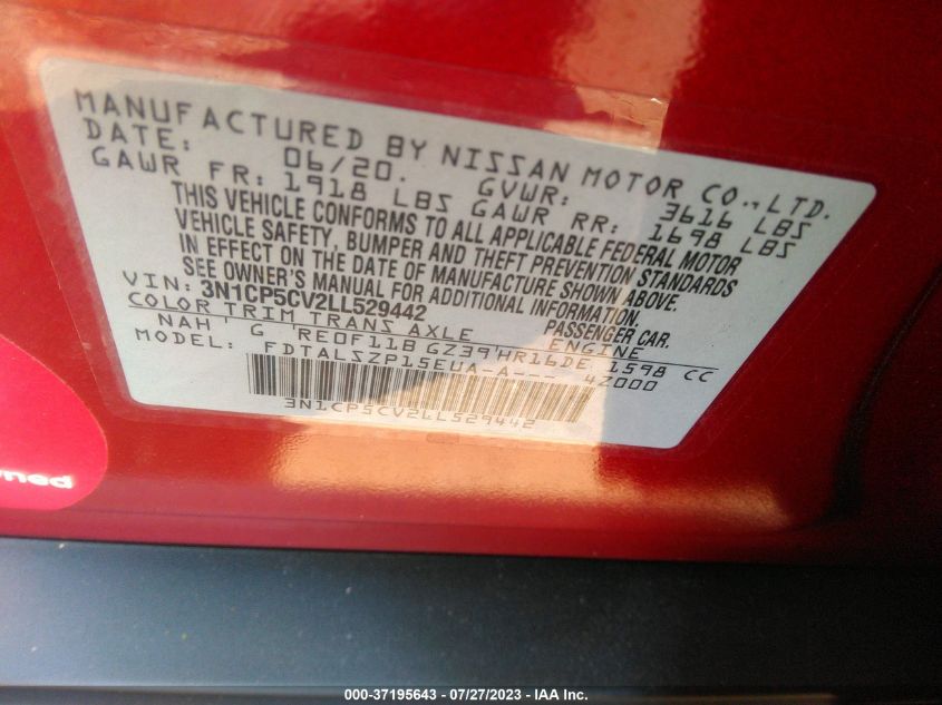 2020 NISSAN KICKS SV - 3N1CP5CV2LL529442