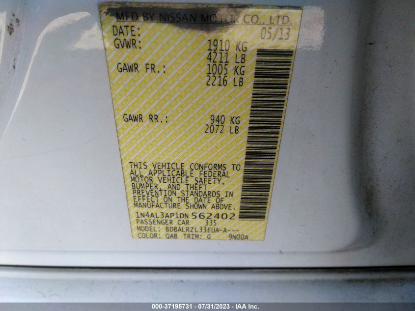 2013 NISSAN ALTIMA 2.5 S - 1N4AL3AP1DN562402