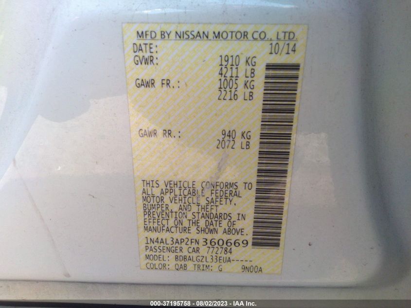 2015 NISSAN ALTIMA 2.5 - 1N4AL3AP2FN360669