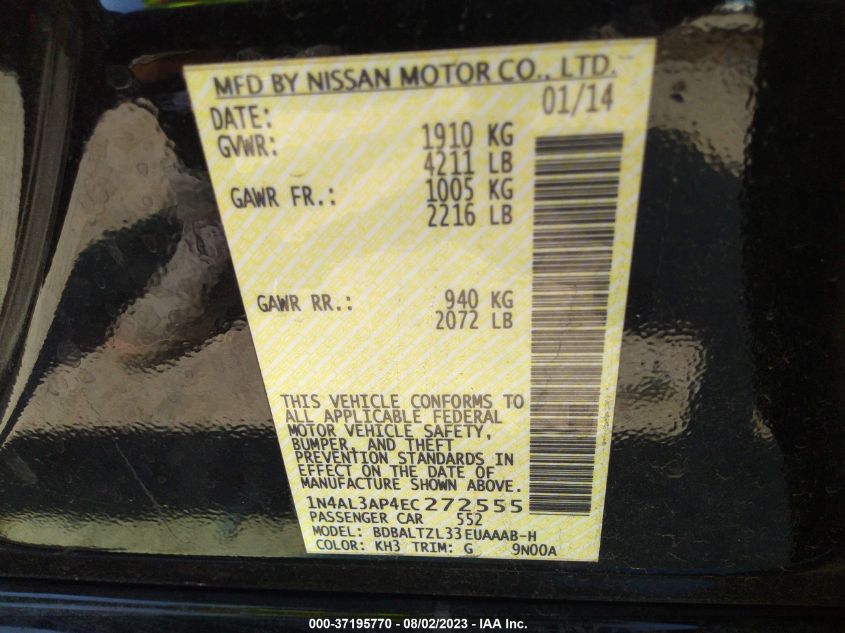 2014 NISSAN ALTIMA 2.5 SV - 1N4AL3AP4EC272555