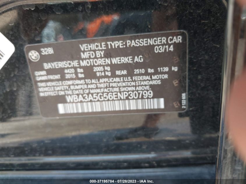 2014 BMW 3 SERIES 328I - WBA3A5G56ENP30799