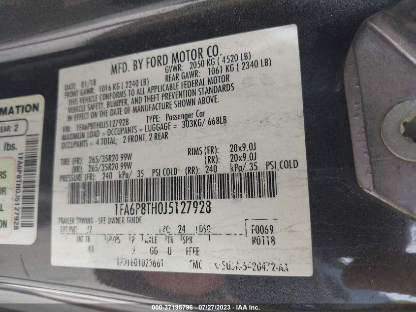 2018 FORD MUSTANG ECOBOOST - 1FA6P8TH0J5127928