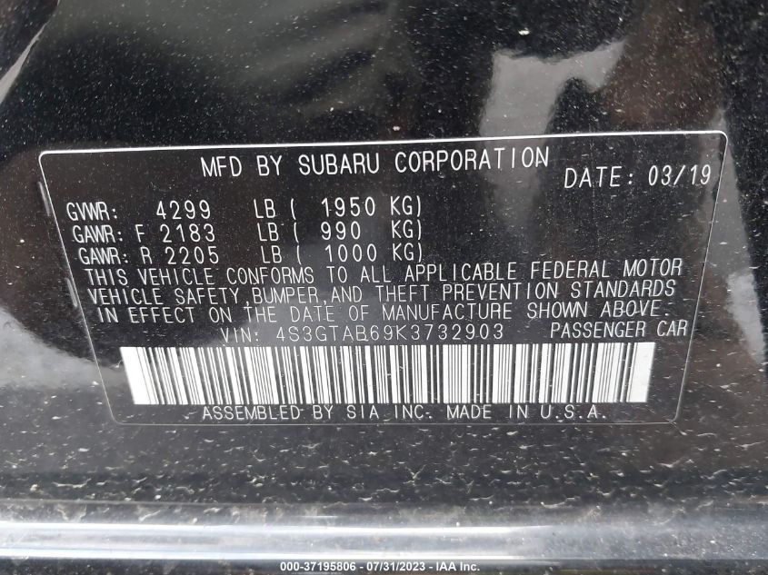 2019 SUBARU IMPREZA - 4S3GTAB69K3732903