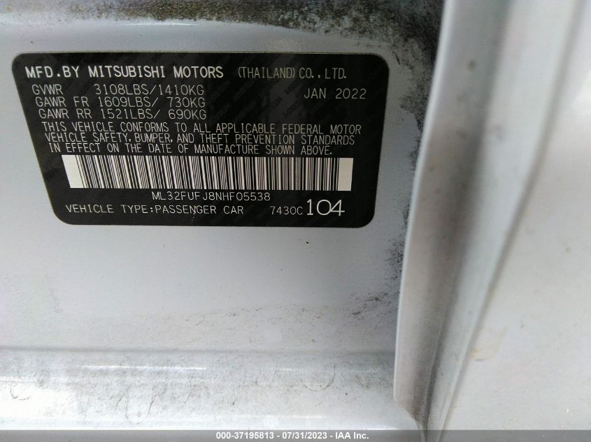 2022 MITSUBISHI MIRAGE G4 ES/LE/BLACK EDITION - ML32FUFJ8NHF05538