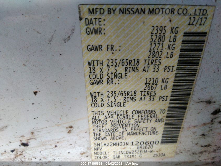 2018 NISSAN MURANO SV - 5N1AZ2MH0JN120600